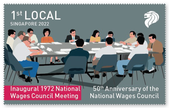 Stamp depicting the first inaugural NWC meeting in 1972